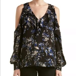 PARKER Marjorie Black Floral Cold Should Ruffle Blouse | SZ M